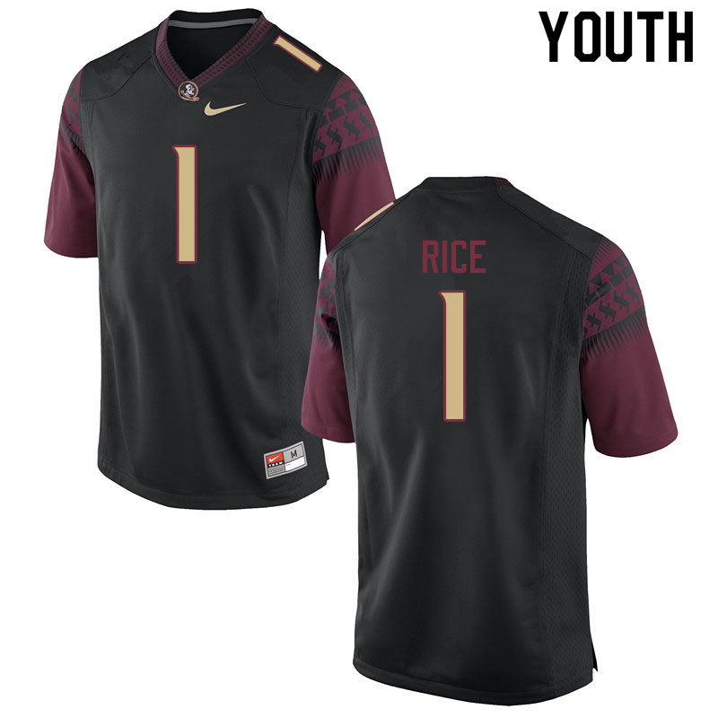 Youth #1 Emmett Rice Florida State Seminoles College Football Jerseys Sale-Black